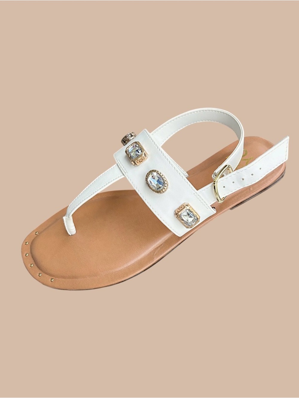 MADDEN NYC WHITE LEATHER BLING JEWELED SANDALS 9